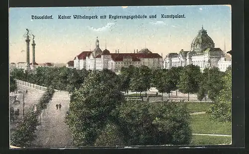 AK Düsseldorf, Kaiser Wilhelm-Park mit Regierungsgebäude und Kunstpalast