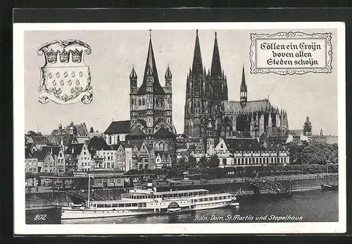 AK Köln / Rhein, St. Martin und Stapelhaus, Stadtwappen