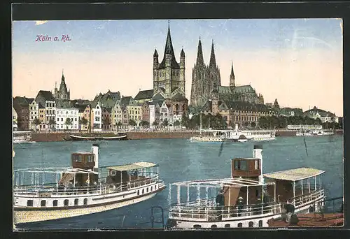 AK Köln / Rhein, Stadtansicht mit Dampfer