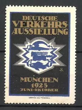 Künstler-Reklamemarke Sigmund von Suchodolski, München, Deutsche Verkehrs-Ausstellung 1925, Messelogo