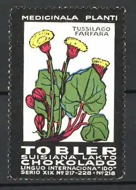 Reklamemarke Tobler Suisiana Lakto Chokolado, Medicinala Planti, Tussilago Farfara