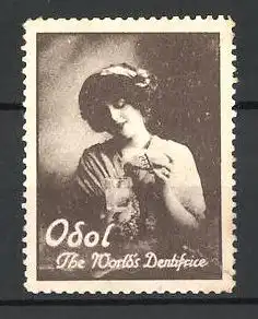 Reklamemarke Odol is the World's Dentifrice, Fräulein mit Mundwasser