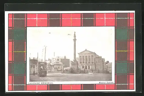 AK Glasgow, Denkmal mit Strassenbahn