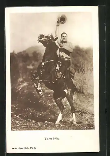 AK Schauspieler Tom Mix zu Pferde in einer Filmrolle