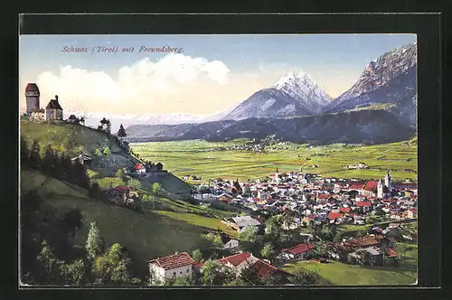 AK Schwaz, Ortsansicht mit Freundsberg