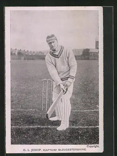 AK Cricket Spieler G. L. Jessop (Captain) auf dem Spielfeld