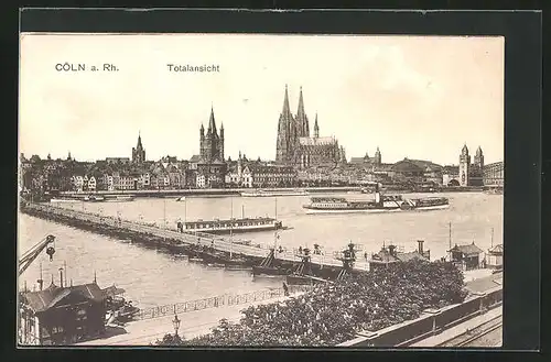 AK Köln a. Rhein, Stadttotale mit dem Dom vom Flussufer aus