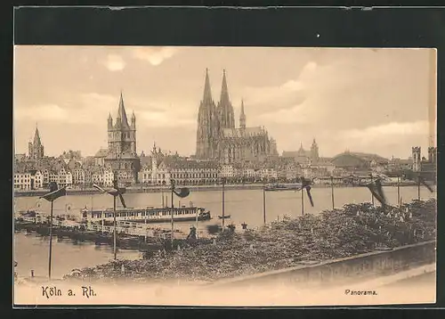 AK Köln a. Rhein, Stadtpanorama vom Ufer aus mit dem Dom