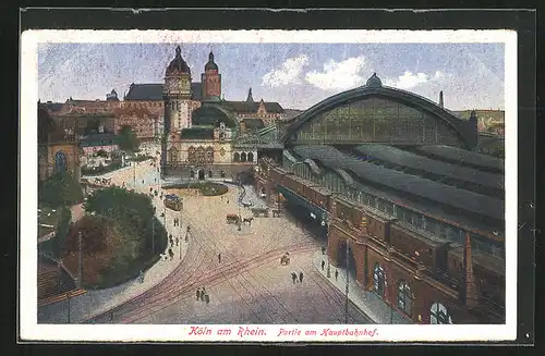 AK Köln a. Rhein, Strassenbahnen am Hauptbahnhof