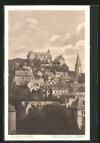 AK Marburg a.L., Blick von der Stadt auf das Schloss