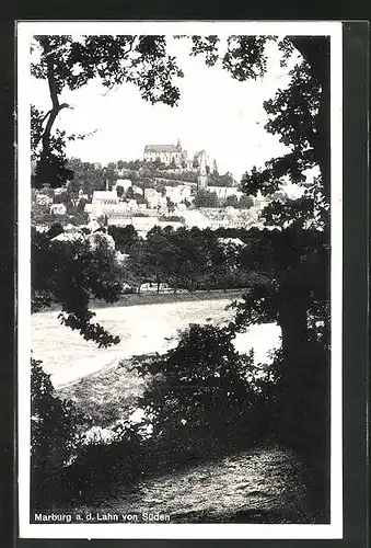 AK Marburg a.L., am Lahnufer mit Blick auf Stadt und Schloss