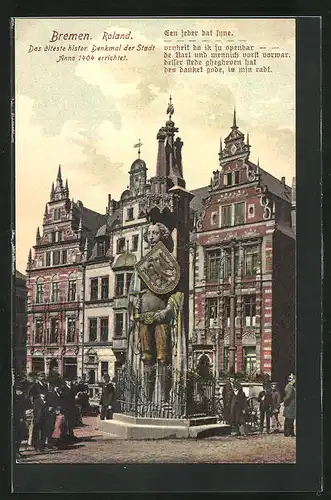 AK Bremen, der Roland, das älteste historische Denkmal von 1404