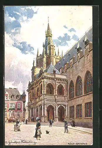 Künstler-AK Köln a. Rh., Passanten am Rathaus