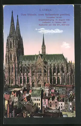 AK Köln a.Rh., Südseite des Doms, Ansicht vom Rathaus aus