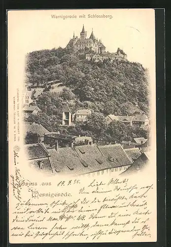 AK Wernigerode, Stadtansicht mit dem Schlossberg