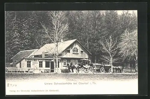 AK Oberhof i. Th., Pferdekarren an der Unteren Schweizerhütte