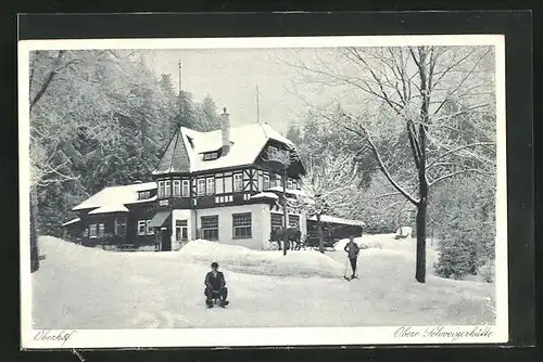 AK Oberhof i. Thür. Wald, die obere Schweizerhütte im Schnee