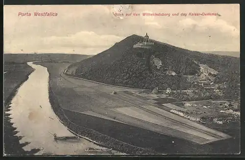 AK Porta Westfalica i. W., Blick auf den Wittekindsberg und das Kaiser-Denkmal
