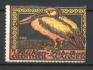 Künstler-Reklamemarke Pelikan Fabrikate von Günther Wagner, Pelikan im Portrait