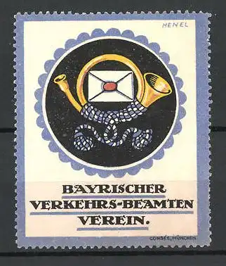 Künstler-Reklamemarke Henel, Bayerischer Verkehrs-Beamten-Verein, Posthorn mit Briefumschlag