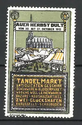 Reklamemarke München, Auer Herbst-Dult 1912, Tandelmarkt und Kirche