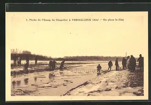 AK Versailleux, On place le filet, Peche de l`Etang de Chapelier