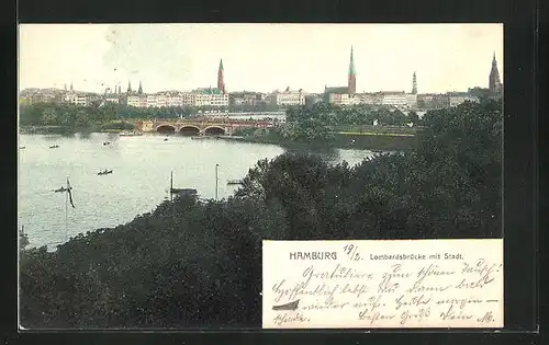 AK Hamburg, Lombardsbrücke mit Stadt