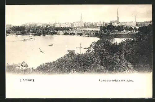 AK Hamburg, Lombardsbrücke mit Stadt