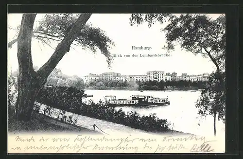 AK Hamburg, Blick von der Lombardsbrücke, Dampfer