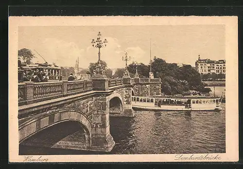 AK Hamburg, Lombardsbrücke mit Dampfer