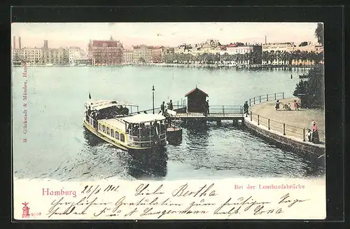 AK Hamburg, Dampfer mit Stadtansicht von der Lombardsbrücke