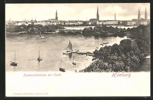 AK Hamburg, Lombardsbrücke mit Stadt