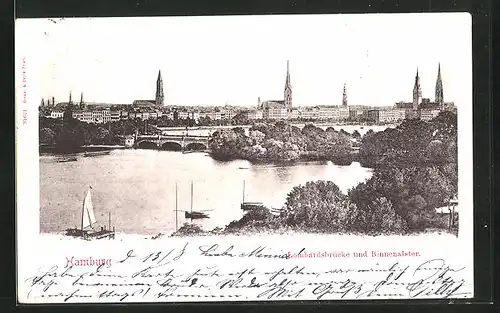 AK Hamburg, Lombardsbrücke mit Binnenalster und Stadtansicht