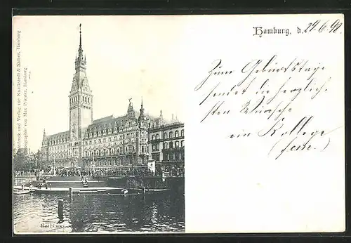 AK Hamburg, Rathaus mit Alster