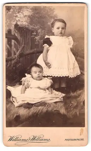 Fotografie Williams & Williams, Newport, Portrait zwei niedliche Mädchen in weissen Kleidern
