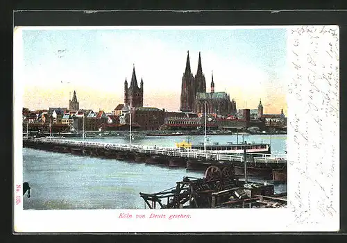 AK Köln a. Rhein, Domblick von Deutz aus, Häuser am Rheinufer