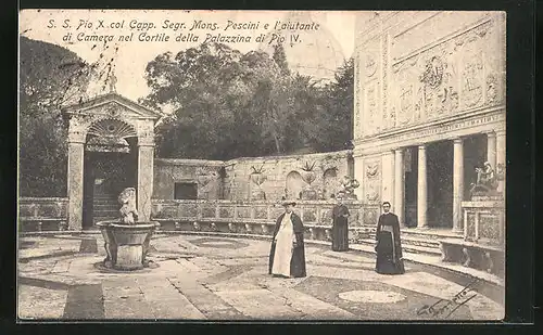 AK Roma, Papst Pius X. am kleinen Brunnen