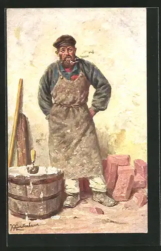Künstler-AK Johan Georg Gerstenhauer: Maurer bei der Arbeit