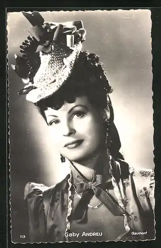 AK Schauspielerin Gaby Andreu mit Hut