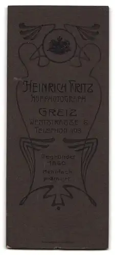 Fotografie Heinrich Fritz, Greiz, Weststrasse 6, Portrait bürgerliche Dame im modischen Kleid