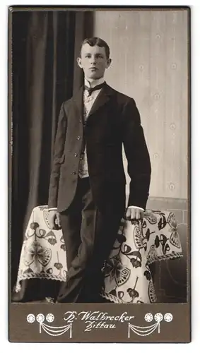 Fotografie H. Walbrecker, Zittau i /S., Theodor Körner Allee, Portrait junger Herr im Anzug mit Krawatte