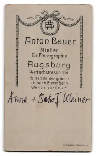 Fotografie Anton Bauer, Augsburg, Wertachstr. 2, Portrait Anna und Josef Kleiner im schwarzen Hochzeitskleid und Anzug