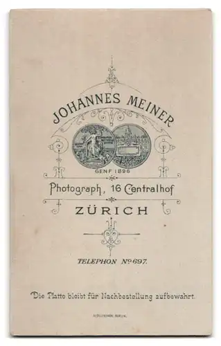 Fotografie J. Meiner, Zürich, Centralhof 16, Portrait junge Frau im weissen Kleid mit Locken