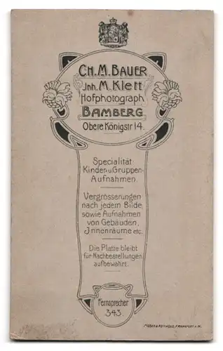 Fotografie Ch. M. Bauer, Bamberg, Obere Königstr. 14, Junge Frau in weissem Kleid und Halskette