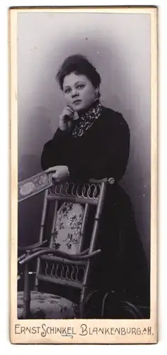 Fotografie Ernst Schinkel, Blankenburg a.H., Mauerstrasse 3, bürgerliche Frau in tailliertem Kleid