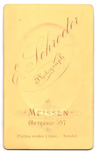 Fotografie E. Schroeter, Meissen, Obergasse 597, Portrait Mädchen mit langen geflochtenen Haaren