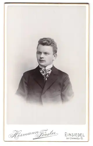 Fotografie Hermann Förster, Einsiedel, Kirchgasse 1, Portrait junger Mann im Anzug mit Halstuch