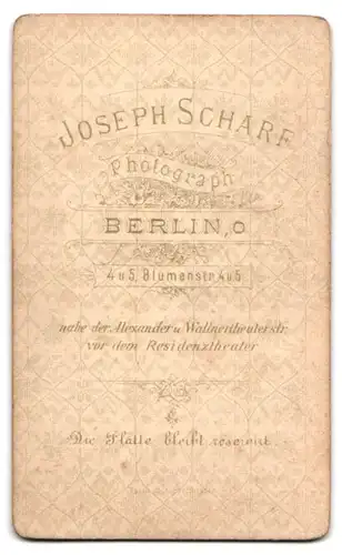 Fotografie J. Scharf, Berlin, Blumenstr. 4-5, Portrait Bursche im Anzug mit Fliege