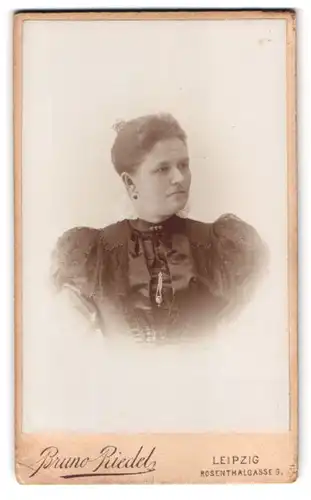 Fotografie Bruno Riedel, Leipzig, Rosenthalgasse 9, Portrait Edeldame im Puffärmelkleid