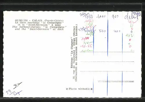 AK Calais, Passagierschiff Saint-Germain im Hafen